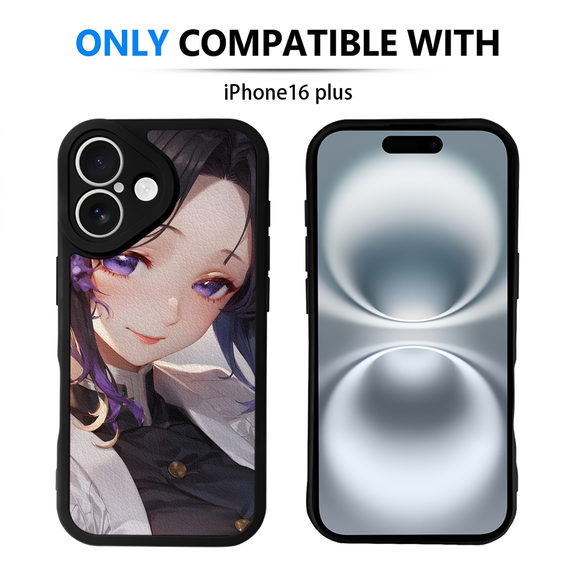 （画像用） 鬼滅の刃（きめつのやいば）蟲柱-胡蝶 しのぶ／こちょう しのぶ Kochou Shinobu 【iPhone 16シリーズ対応】シリコンスマホケース（レザー調） 材質：シリコン